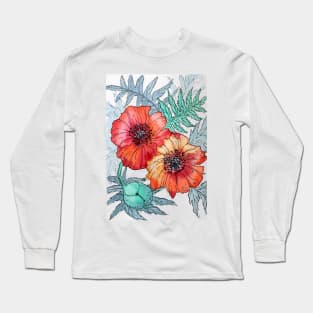 Shiny Poppy Watercolor Painting Long Sleeve T-Shirt